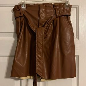 Brown faux letter shorts
